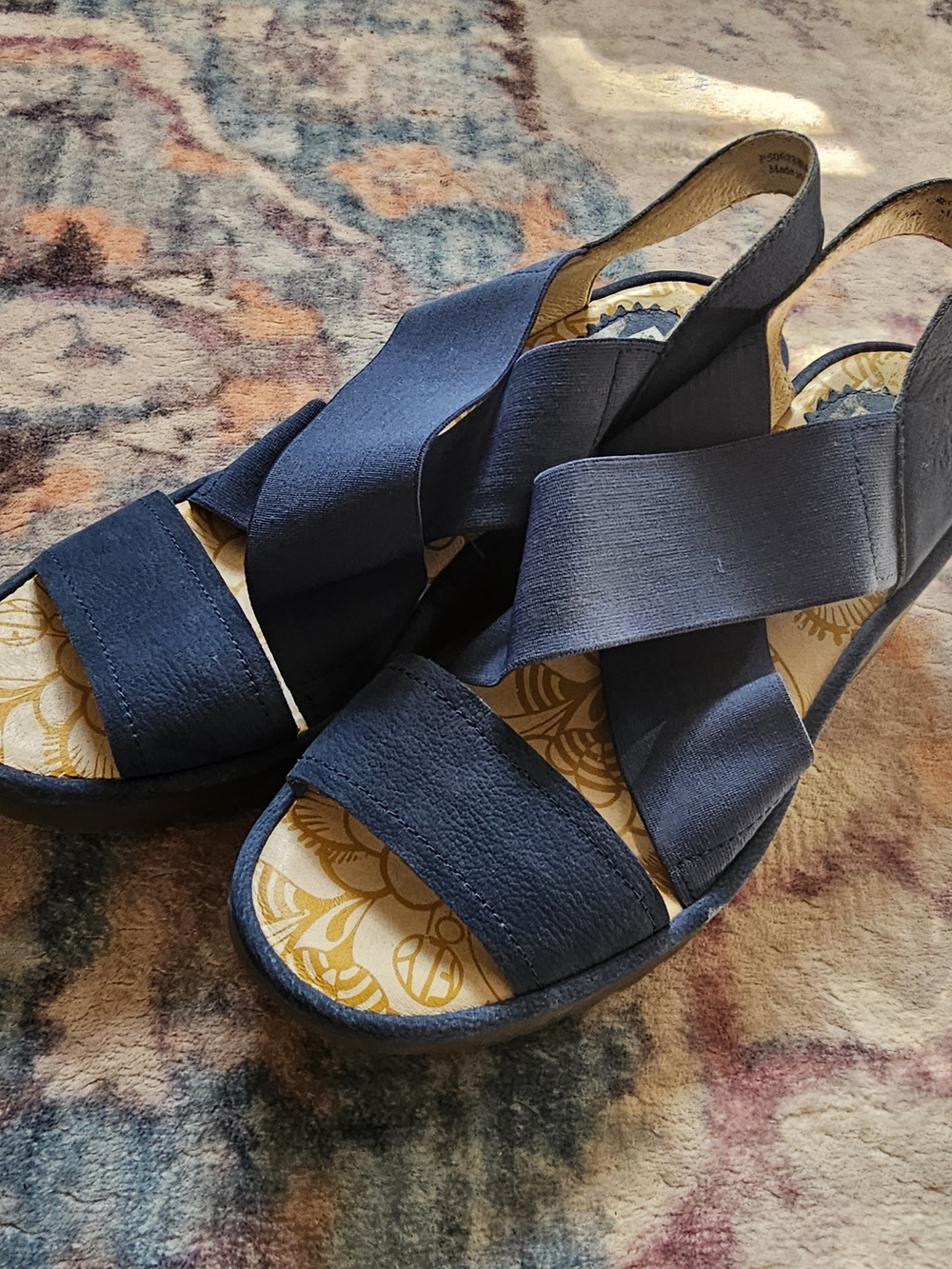 Fly London Blue Leather & Elastic Strap Platform Sandals - Picture 3 of 11